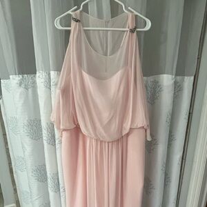David's Bridal Pink Flutter Sleeve Maxi Dress